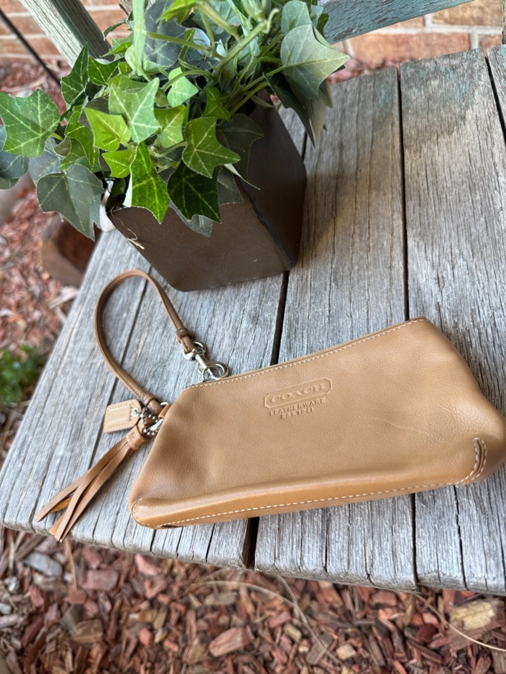 Coach Tan Leather Wristlet Clutch - Picture 10 of 10